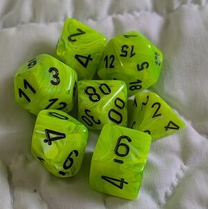 Chessex Vortex Green Marbled Polyhedral Dice, 7 Die Set AD&D (DND) RPG New